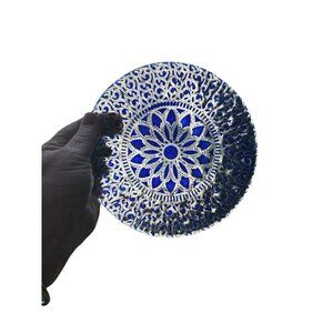 Cobalt Blue Embassy Fused Art Glass Dish Vintage 7" Sydenstricker, signed